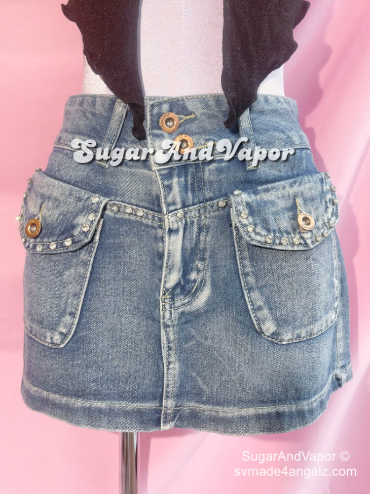 Becky 90s Rhinestons Denim Mini Skirt-Skirts-SugarAndVapor