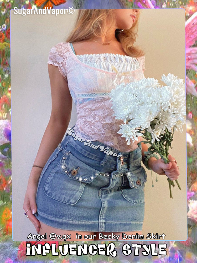 Becky 90s Rhinestones Denim Mini Skirt-Skirts-SugarAndVapor