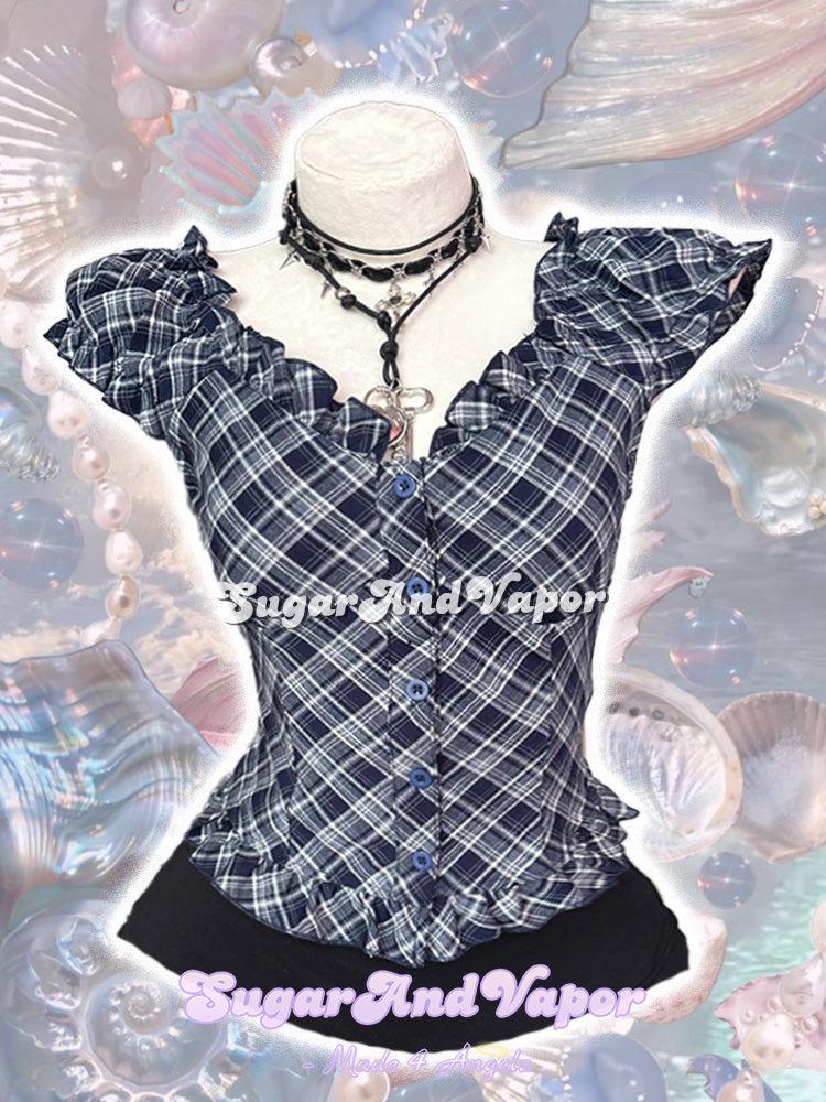 Belladonna Ruffle Plaid Blouse Shirt Top-TOPS-SugarAndVapor