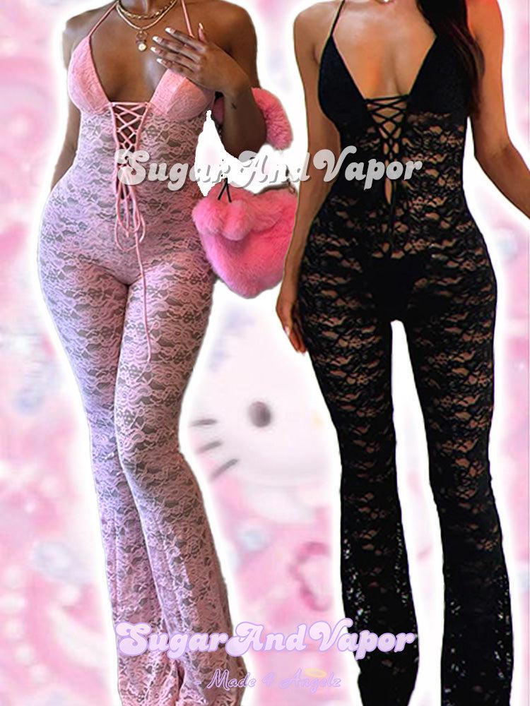 Bette See-though Lace Flared Jumpsuit-DRESSES-SugarAndVapor