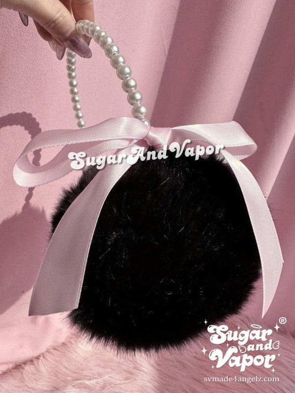 Black Pink Bow Furry Warm Earmuffs-Hats-SugarAndVapor