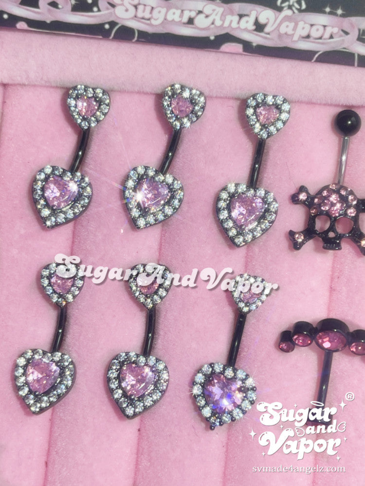 Black Pink Double Hearts Gem Belly Ring-Belly Ring-SugarAndVapor