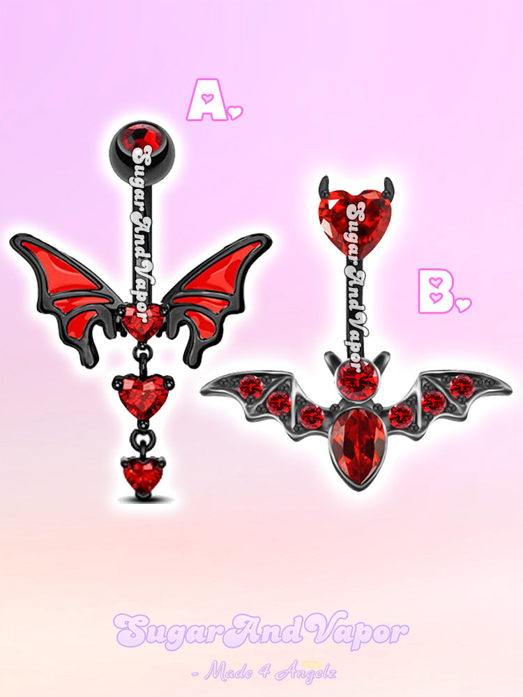 Black Red Devil Wings Belly Ring-Belly Ring-SugarAndVapor