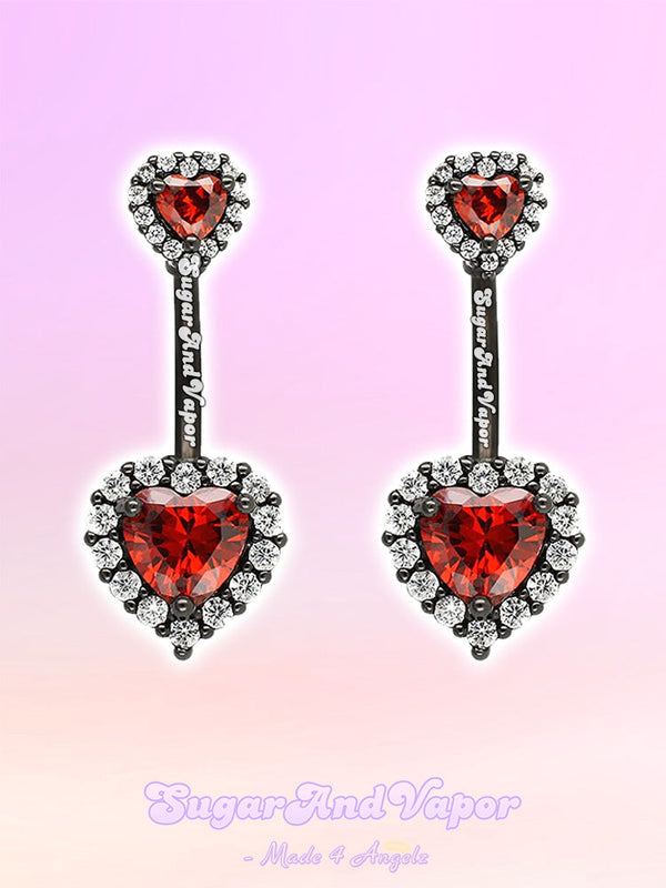Black Red Double Hearts Belly Ring-Belly Ring-SugarAndVapor