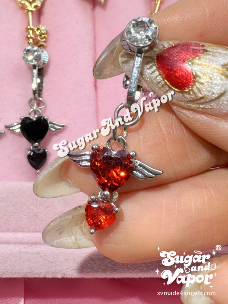 Bling Angel Wings Clip-on 2.0 Fake Belly Ring-Belly Ring-SugarAndVapor