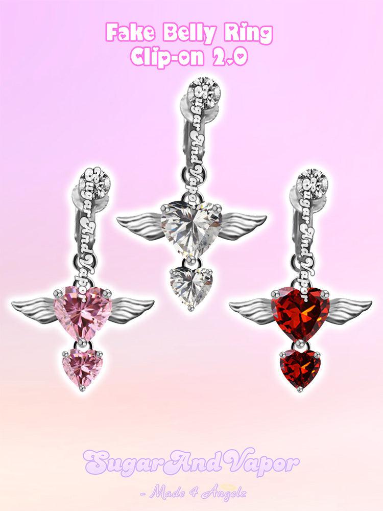 Bling Angel Wings Clip-on 2.0 Fake Belly Ring-Belly Ring-SugarAndVapor