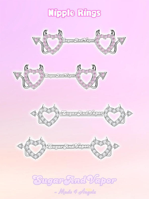 Bling Heart Devil Nipple Rings Set-Nipple Rings-SugarAndVapor