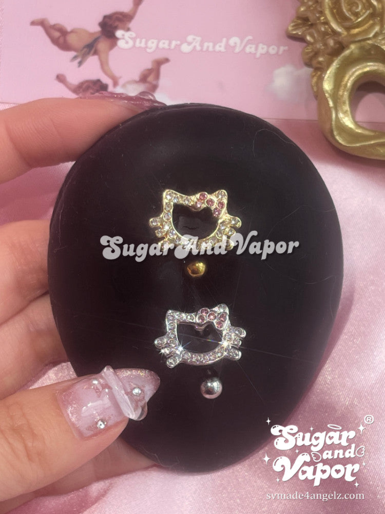 Bling Kawaii Kitten Top Mount Belly Ring-Belly Ring-SugarAndVapor