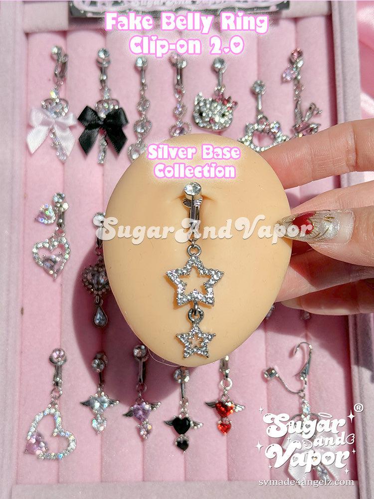 Bling Y2K Clip-on 2.0 Fake Belly Ring (Silver Base Collection)-Belly Ring-SugarAndVapor