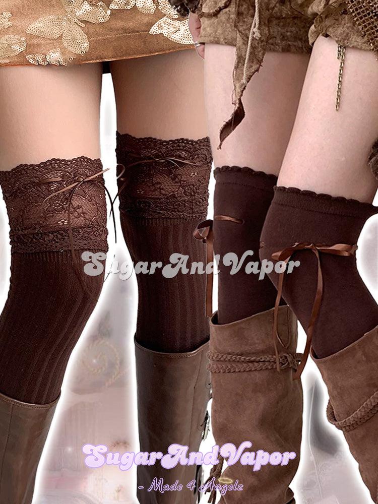 Brownie Knitted Lace Thigh High Stockings-SOCKS & TIGHTS-SugarAndVapor