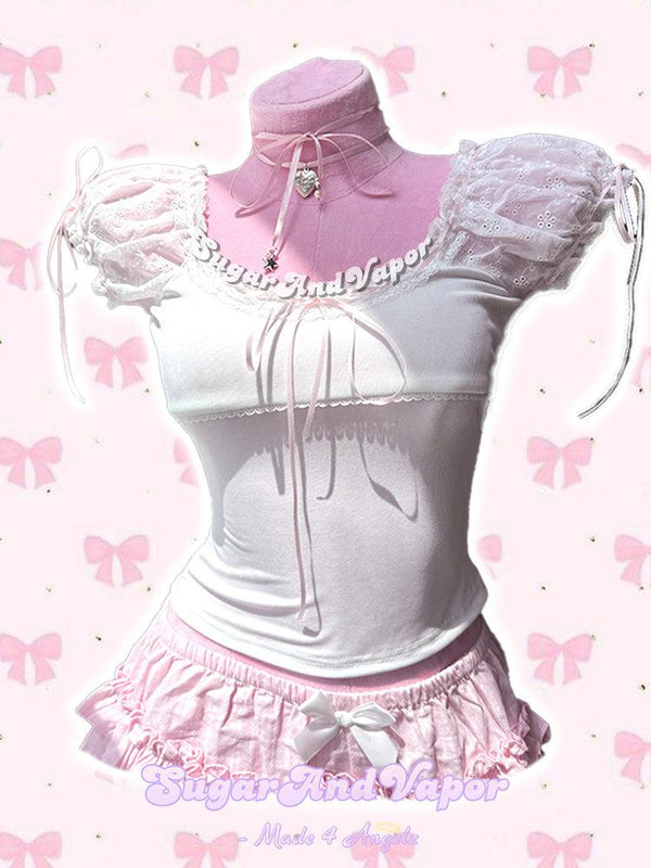 Cake Girl Pink Ribbon Crop Top-TOPS-SugarAndVapor