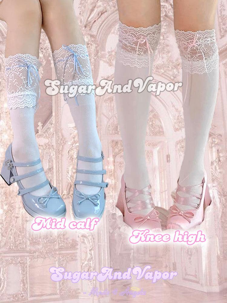 Calliope Coquette Cotton Stockings (Thigh High/Knee High/ Mid Calf)-SOCKS & TIGHTS-SugarAndVapor