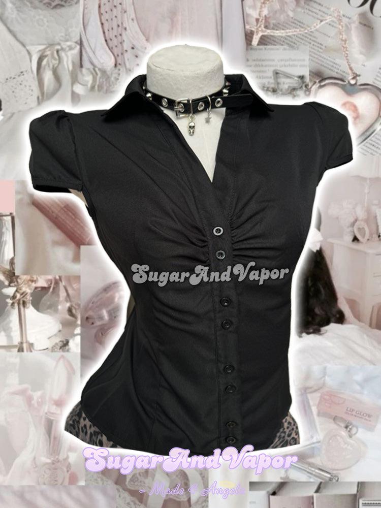 Camille Dark Classic Ruched Shirt Top-TOPS-SugarAndVapor