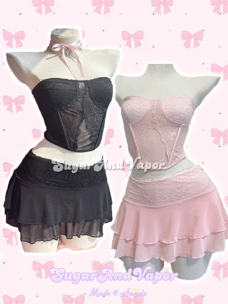 Celeste Lace Mesh Corset Dress Set-DRESSES-SugarAndVapor