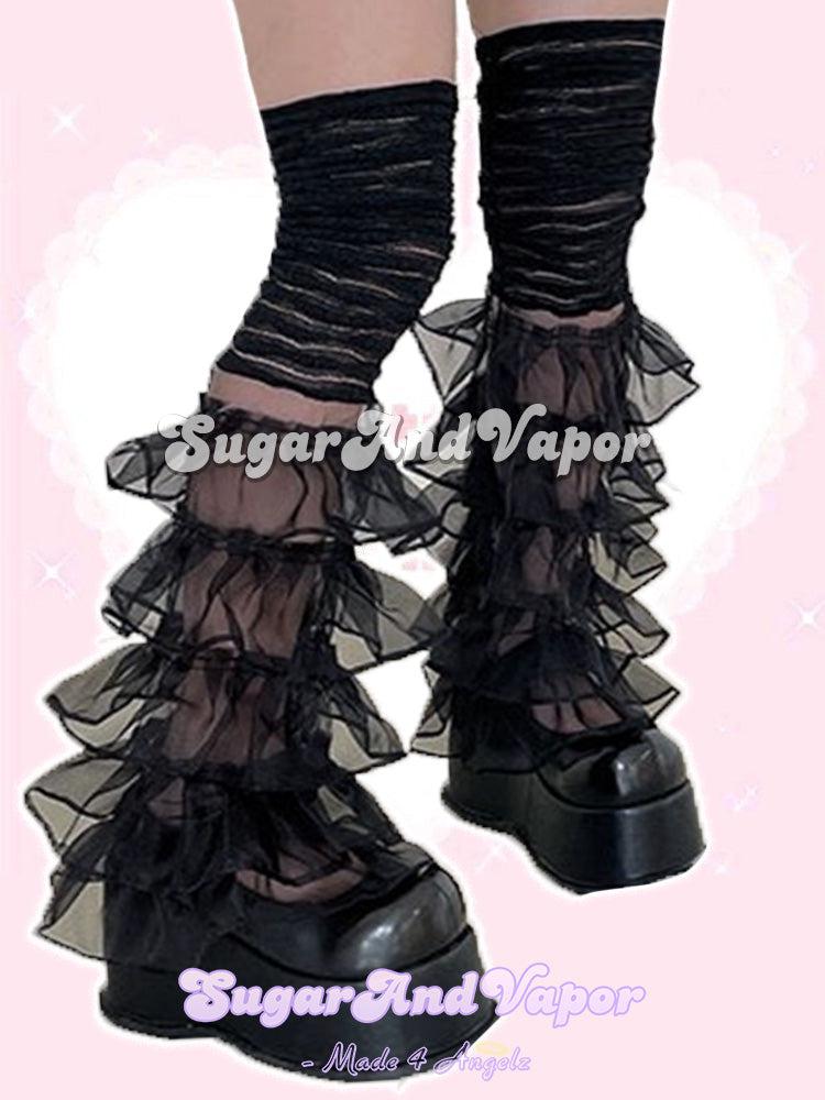 Celia Dark Tulle Flared Leg Warmers-SOCKS & TIGHTS-SugarAndVapor