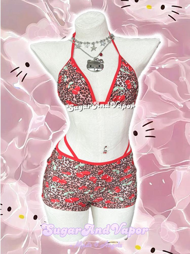 Cherry Bomb Leopard Bikini + Thong + Shots Set-Swimsuits-SugarAndVapor