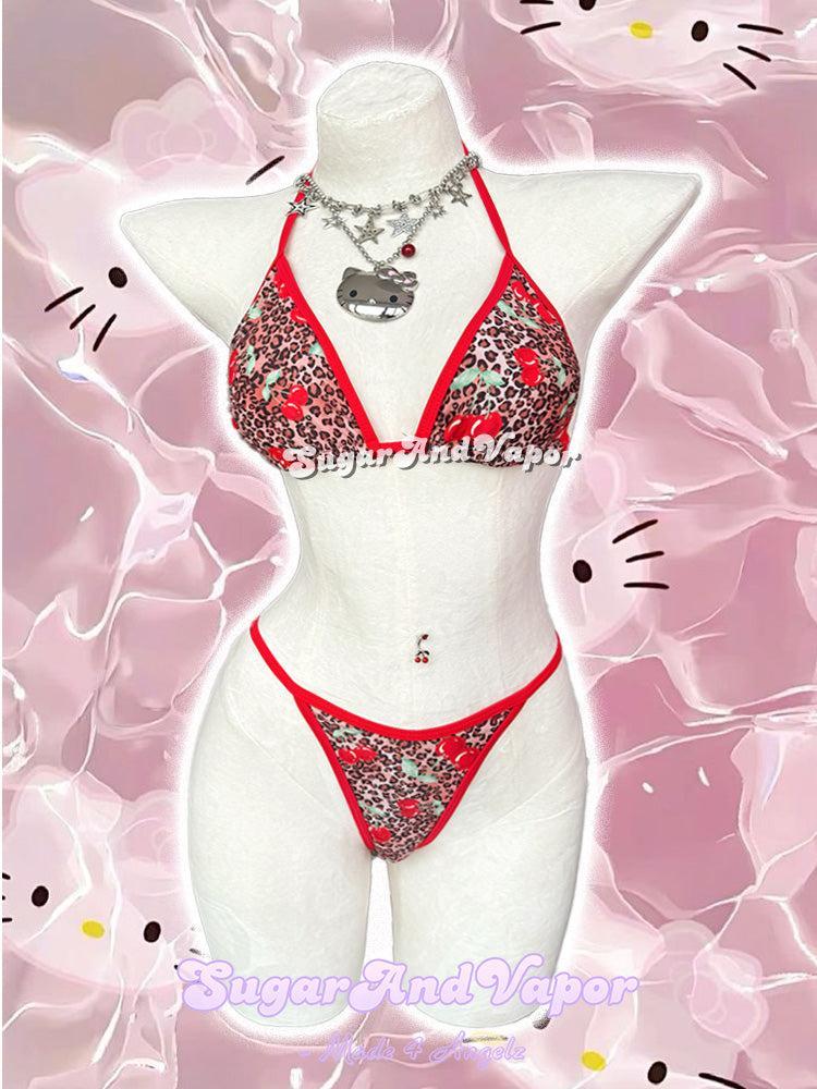 Cherry Bomb Leopard Bikini + Thong + Shots Set-Swimsuits-SugarAndVapor