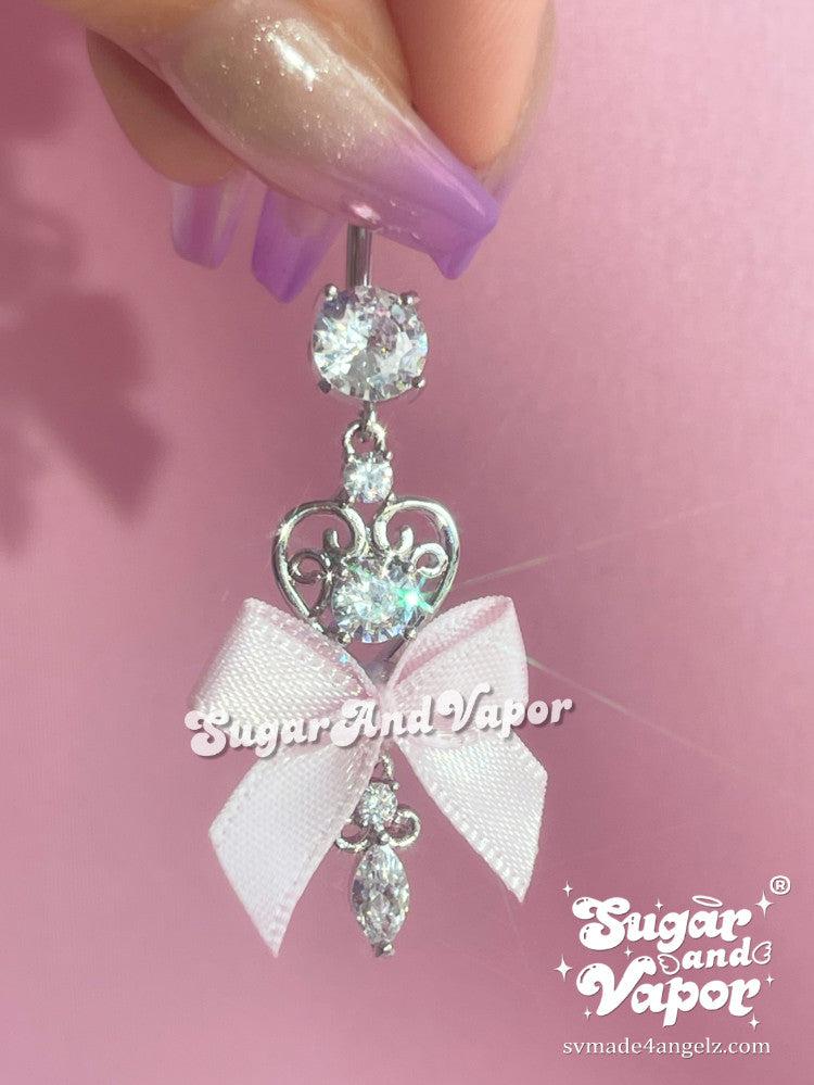 Coquette Baby Pink Ribbon Bow Belly Ring-Belly Ring-SugarAndVapor