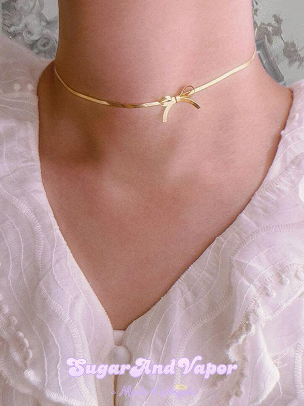 Coquette Bow Basic Stainless Steel Choker-NECKLACES-SugarAndVapor