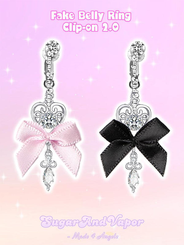 Coquette Ribbon Bow Clip-on 2.0 Fake Belly Ring-Belly Ring-SugarAndVapor