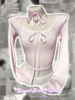 Coraline Baby Pink Ribbon Lace-up Top-TOPS-SugarAndVapor