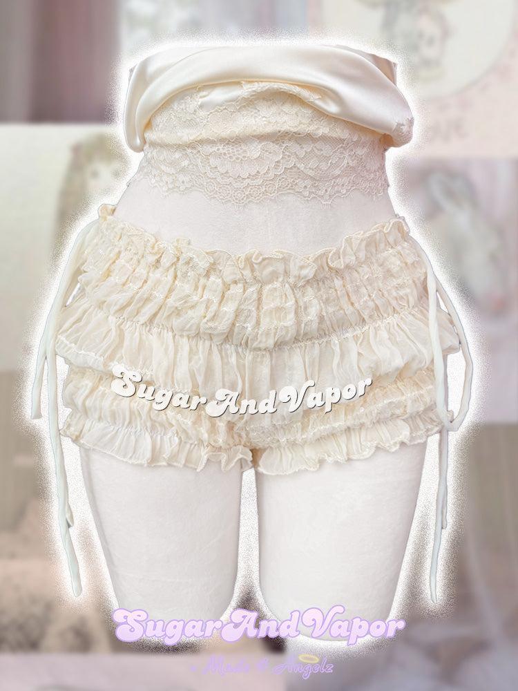 Cream Rosette Ruffle Bloomer Shorts-Skirts-SugarAndVapor