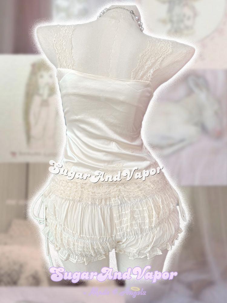 Cream Rosette Satin Lace Cami Top-TOPS-SugarAndVapor