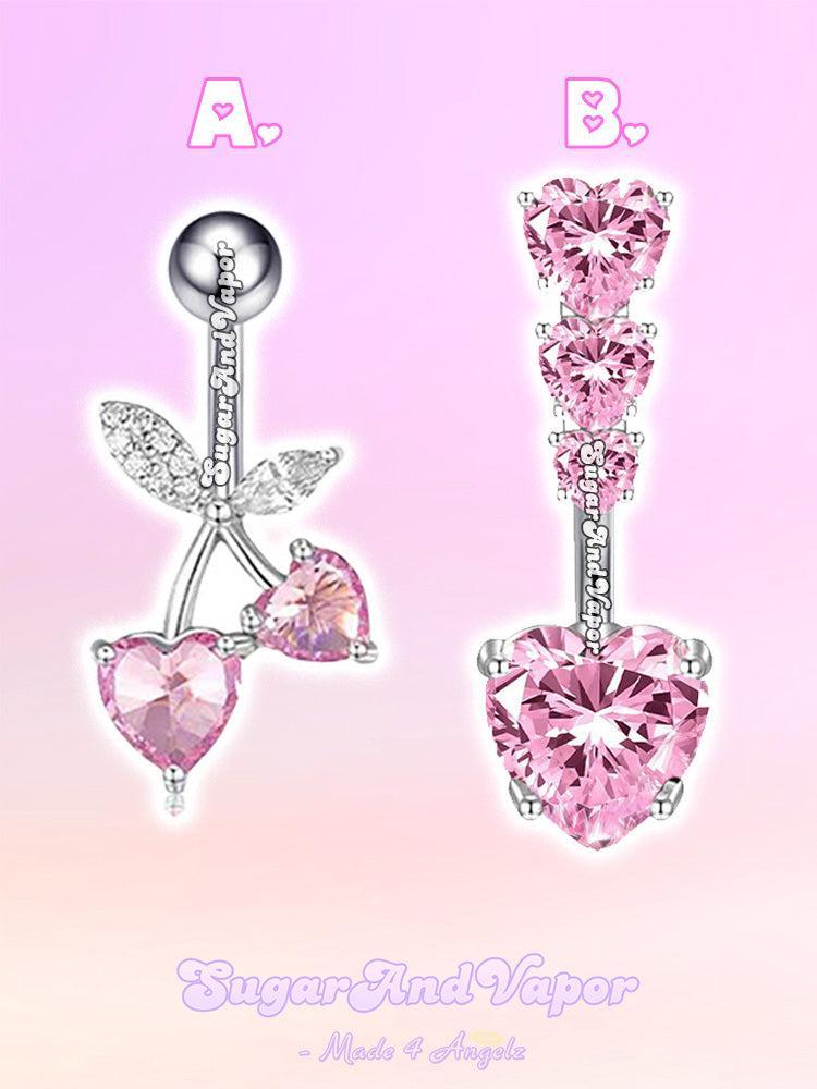 Cupid Bloom Pink Cherry Heart Belly Ring-Belly Ring-SugarAndVapor
