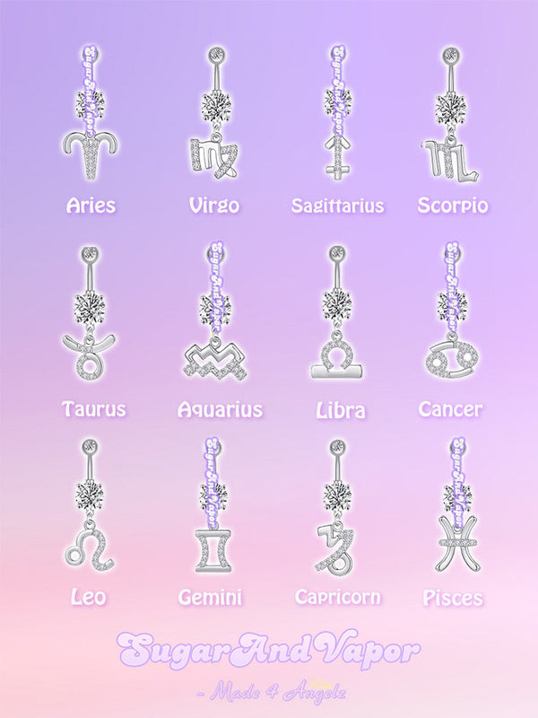 Custom Horoscope Zircon Belly Ring-Belly Ring-SugarAndVapor