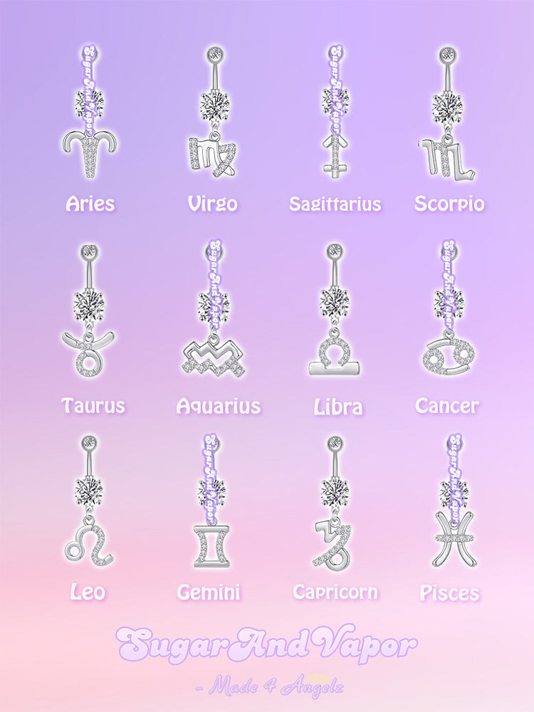 Custom Horoscope Zircon Belly Ring-Belly Ring-SugarAndVapor