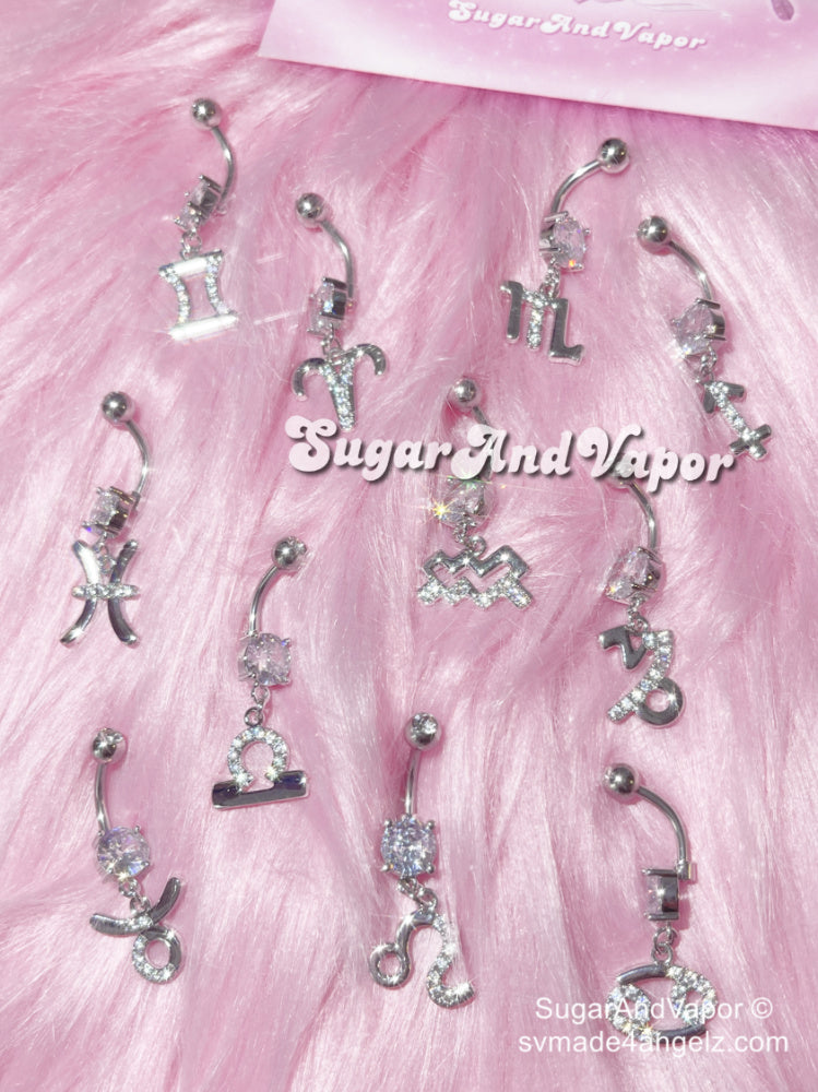 Custom Horoscope Zircon Belly Ring-Belly Ring-SugarAndVapor