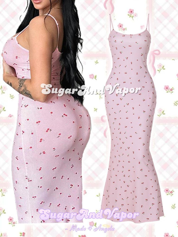 Cute Cherry Pink Maxi Mermaid Dress-DRESSES-SugarAndVapor