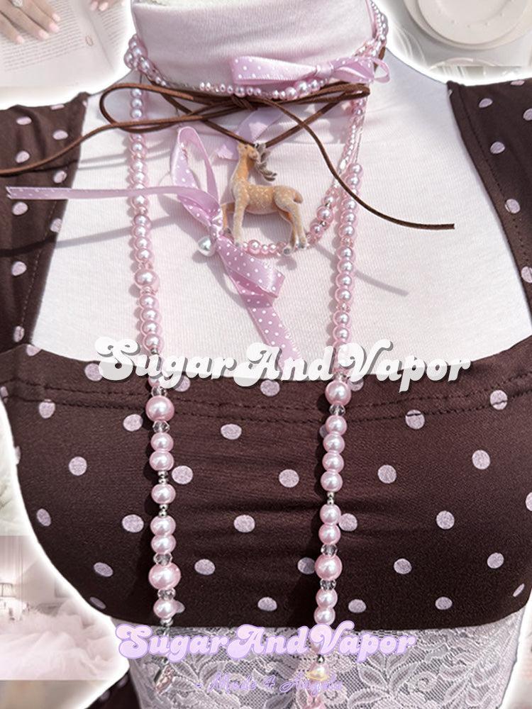 Cute Fawn Sweet Pearls Layered Choker Necklace Set-NECKLACES-SugarAndVapor