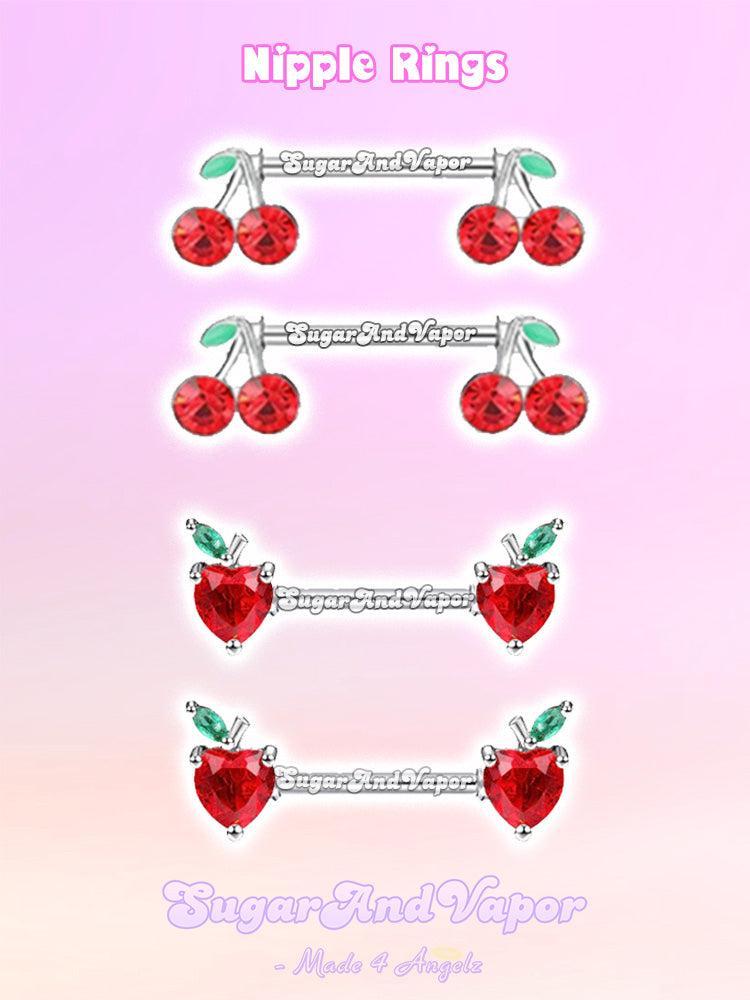 Cute Fruit Cherry Apple Barbell Nipple Rings Set-Nipple Rings-SugarAndVapor