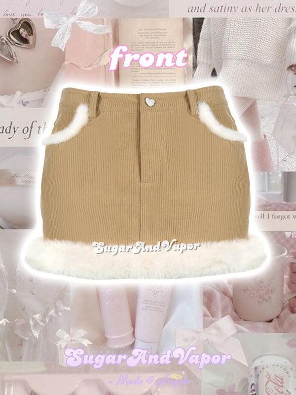 Cute Furry Heart Corduroy Mini Skirt-Skirts-SugarAndVapor