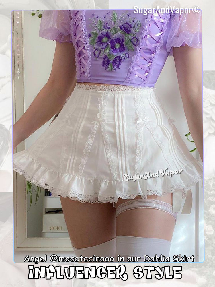Dahlia Angelcore Flared Mini Skirt-Skirts-SugarAndVapor