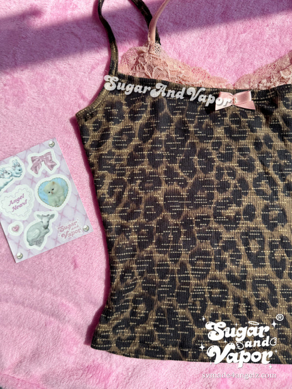 Darcy Pink Lace Patch Leopard Strappy Top-TOPS-SugarAndVapor