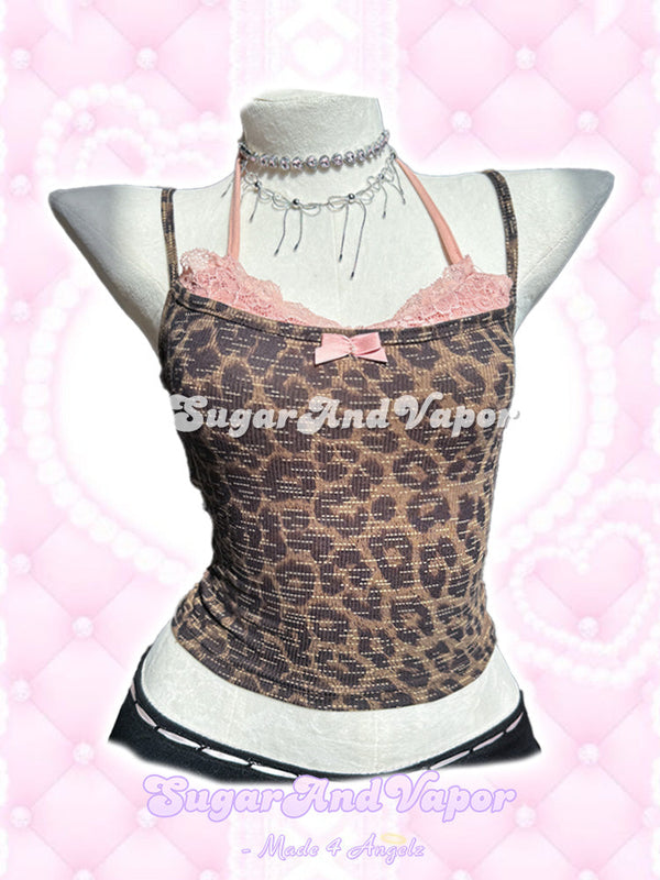 Darcy Pink Lace Patch Leopard Strappy Top-TOPS-SugarAndVapor