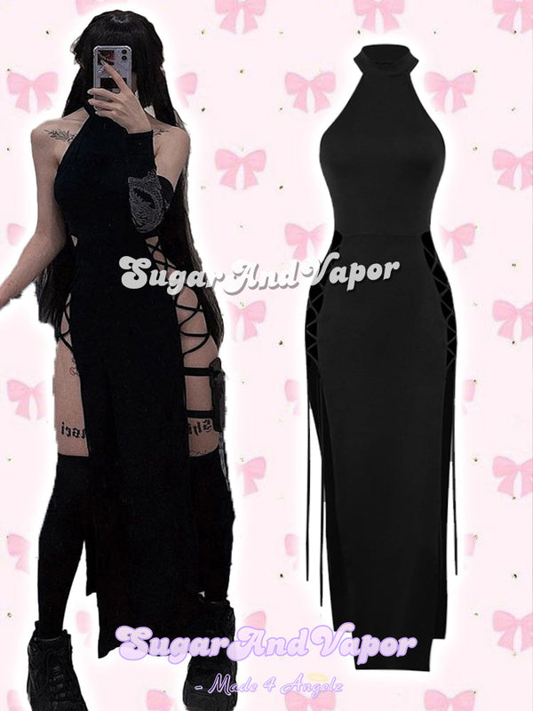 Dark Sexy Waifu High Slit Dress-DRESSES-SugarAndVapor