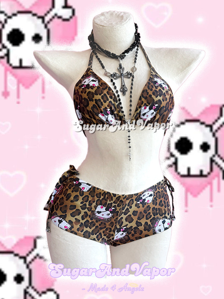 Devil Kitten Leopard Bra + Booty Shorts Swimsuit Set-Swimsuits-SugarAndVapor