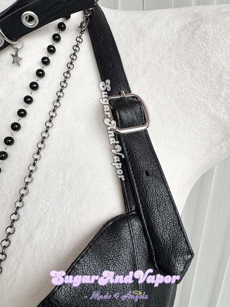 Draconia Punk Black PU Leather Halter Crop Top-TOPS-SugarAndVapor