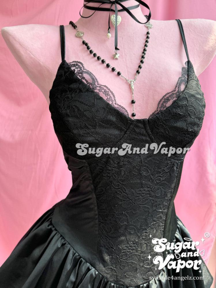 Drusilla Black Lace Satin Flared Dress-DRESSES-SugarAndVapor