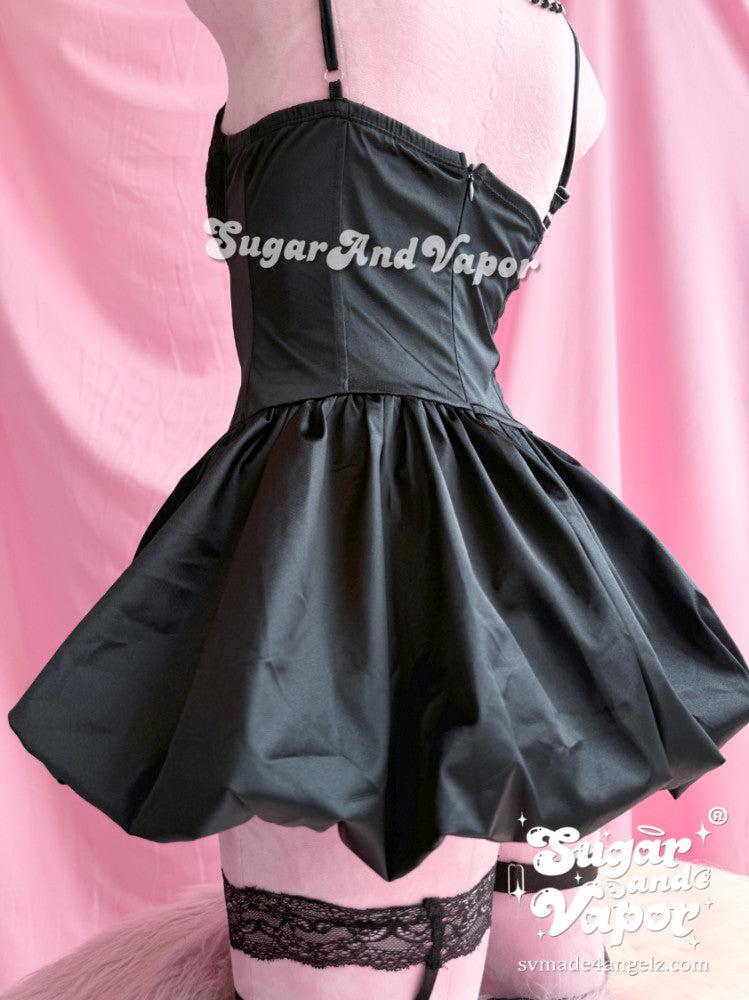 Drusilla Black Lace Satin Flared Dress-DRESSES-SugarAndVapor