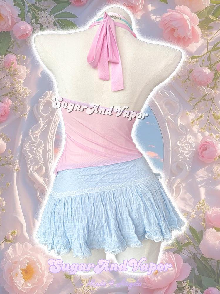 Dulcie Baby Blue Lace Cupcake Ruffled Mini Skirt-Skirts-SugarAndVapor