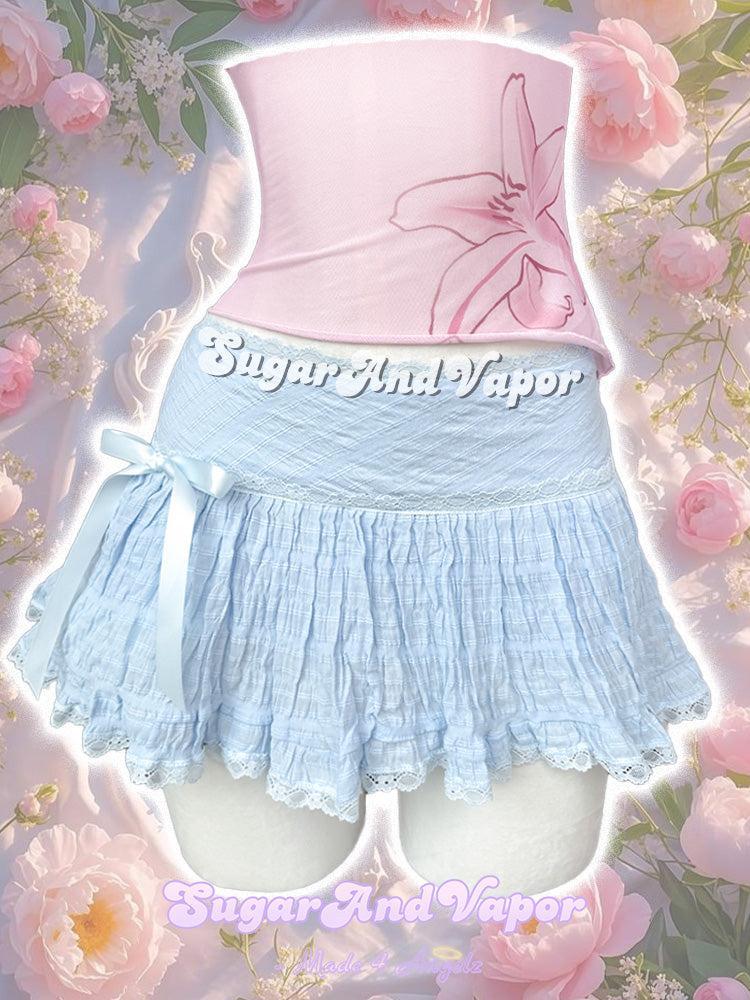 Dulcie Baby Blue Lace Cupcake Ruffled Mini Skirt-Skirts-SugarAndVapor