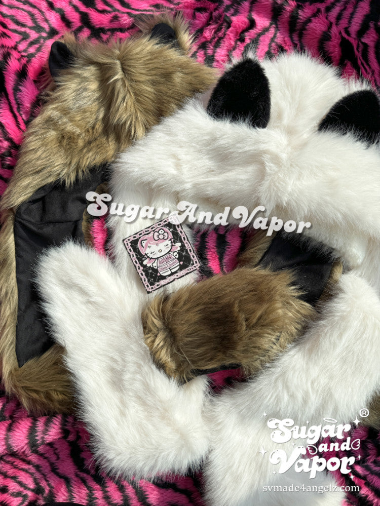 Eira Furry Ears One-piece Hat Scarf-Hats-SugarAndVapor