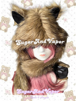 Eira Furry Ears One-piece Hat Scarf-Hats-SugarAndVapor