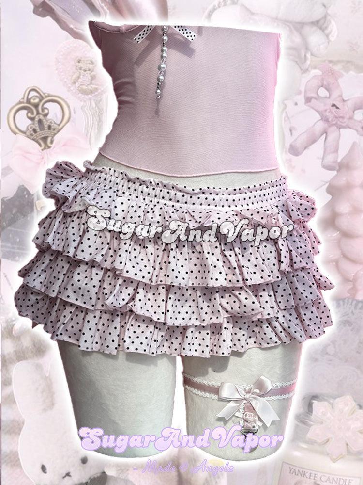Eirlia Baby Pink Polka Layered Mini Skirt