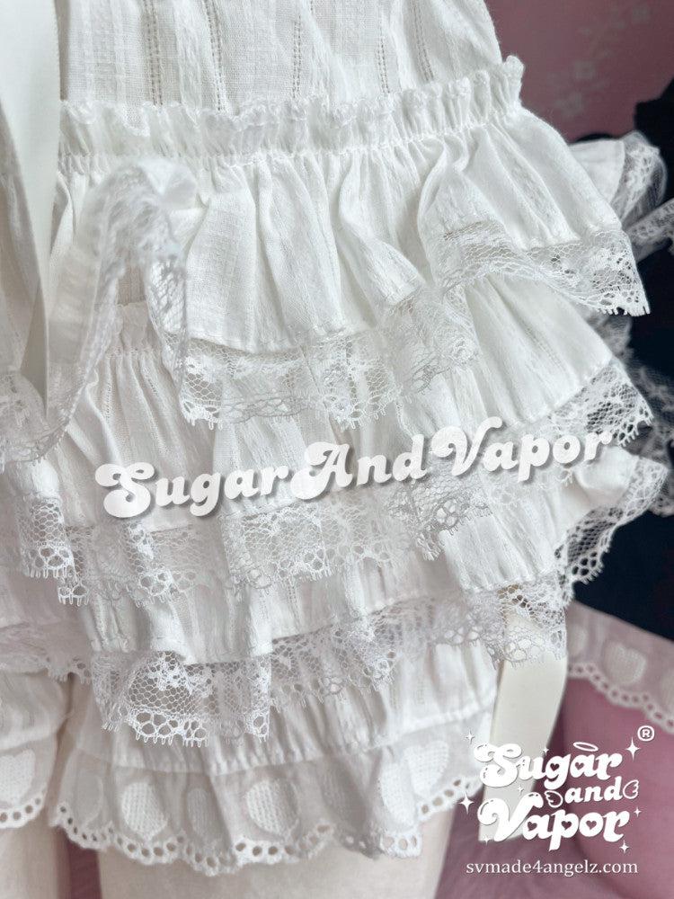 Elise White Lace Flared Mini Skort-Skirts-SugarAndVapor