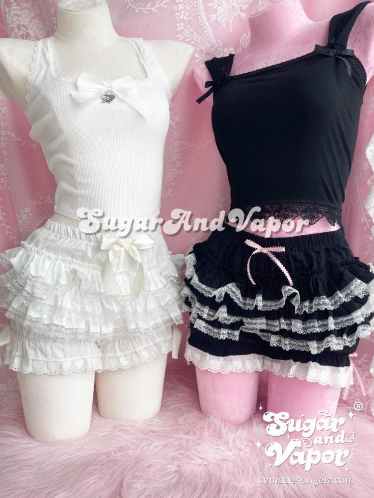 Elise White Lace Flared Mini Skort-Skirts-SugarAndVapor